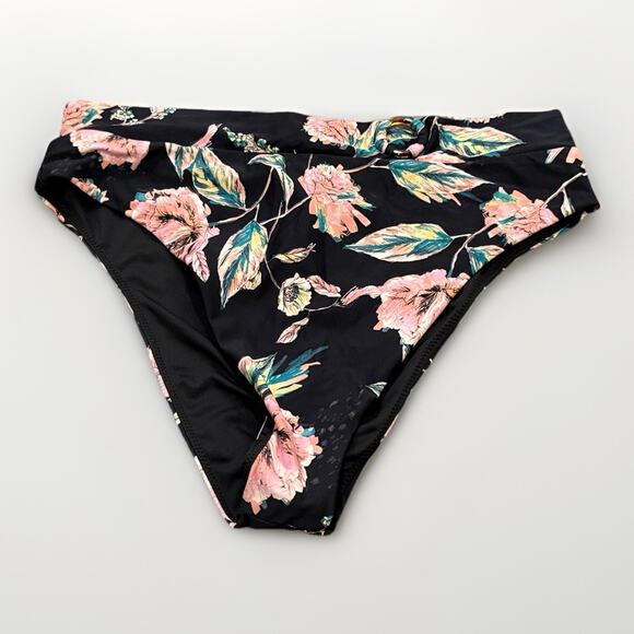 O'Neill Womens Black Van Don Floral Classic Bikini Bottom Swimwear L LARGE NWT - Picture 1 of 7